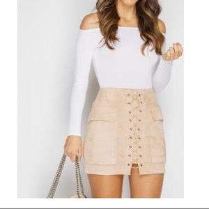 Misspap Suede Stone Mini Skirt